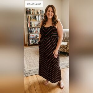 Torrid Red & Black Chevron Maxi Dress | V-Neck | Pockets | Flowy